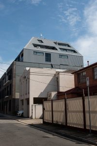 Nailstrip cladding in Colorbond Steel, Metallic Rhea, Metallic Astro and Metallic Celestian at MADE Apartments, Richmond,...