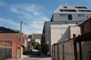 Nailstrip cladding in Colorbond Steel, Metallic Rhea, Metallic Astro and Metallic Celestian at MADE Apartments, Richmond,...